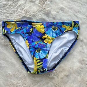 Lands’ End Bikini Swim Bottom Floral Tropical Blue Yellow Beach Pool size 2